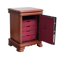 Заказной сейф с дизайном technomax с отделкой деревом, золочение замка.